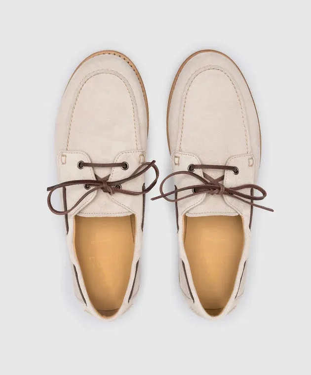 Brunello Cucinelli Men's Suede Boat Shoes In Beige