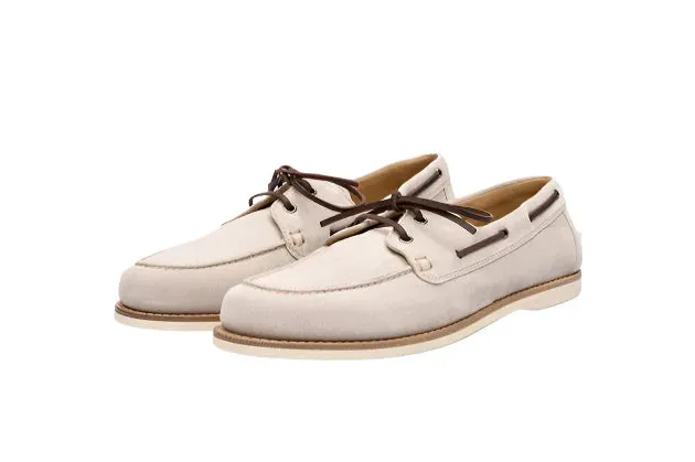 Brunello Cucinelli Men's Suede Boat Shoes In Beige