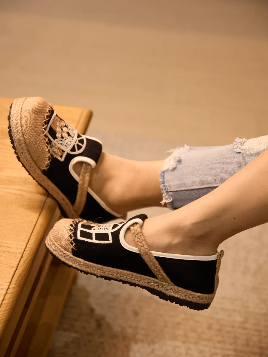 Cactus Rose | Kelilah Embroidered Linen Loafer - Black