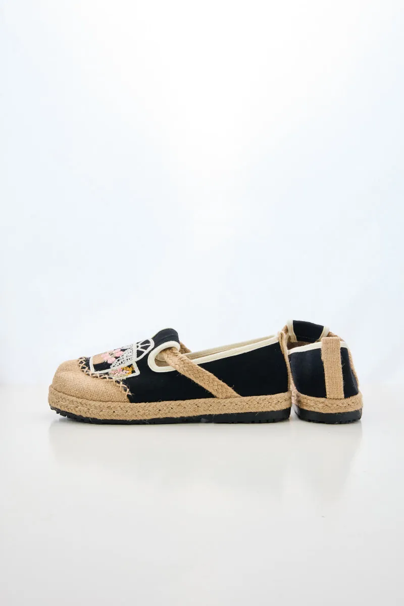 Cactus Rose | Kelilah Embroidered Linen Loafer - Black