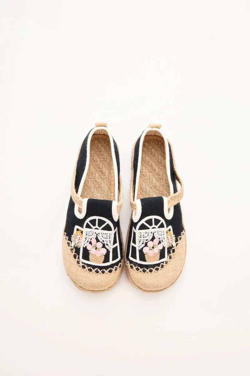 Cactus Rose | Kelilah Embroidered Linen Loafer - Black