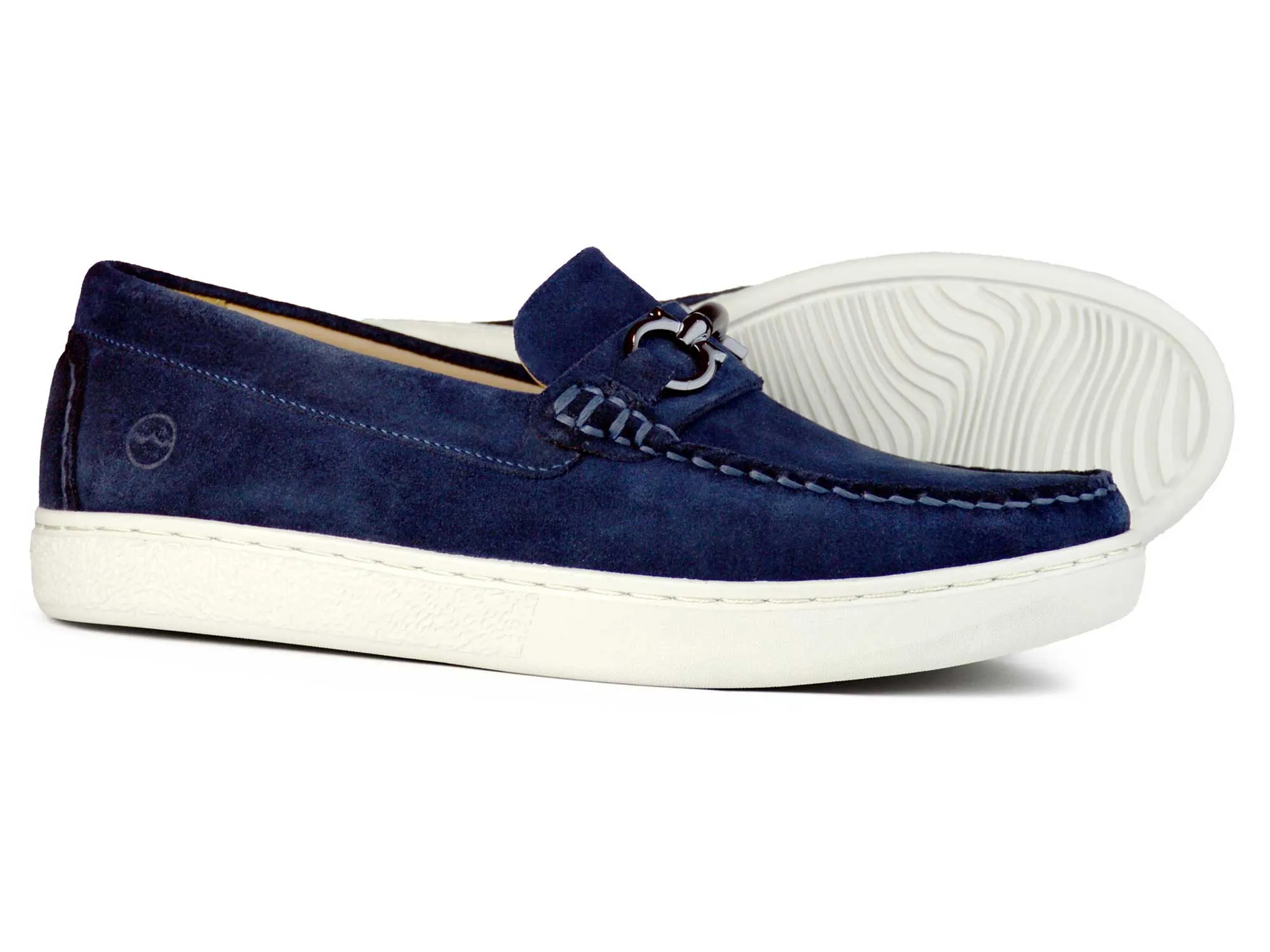 CAMBRIDGE Mens Navy Blue Suede Loafer Shoes with Snaffle by Orca Bay