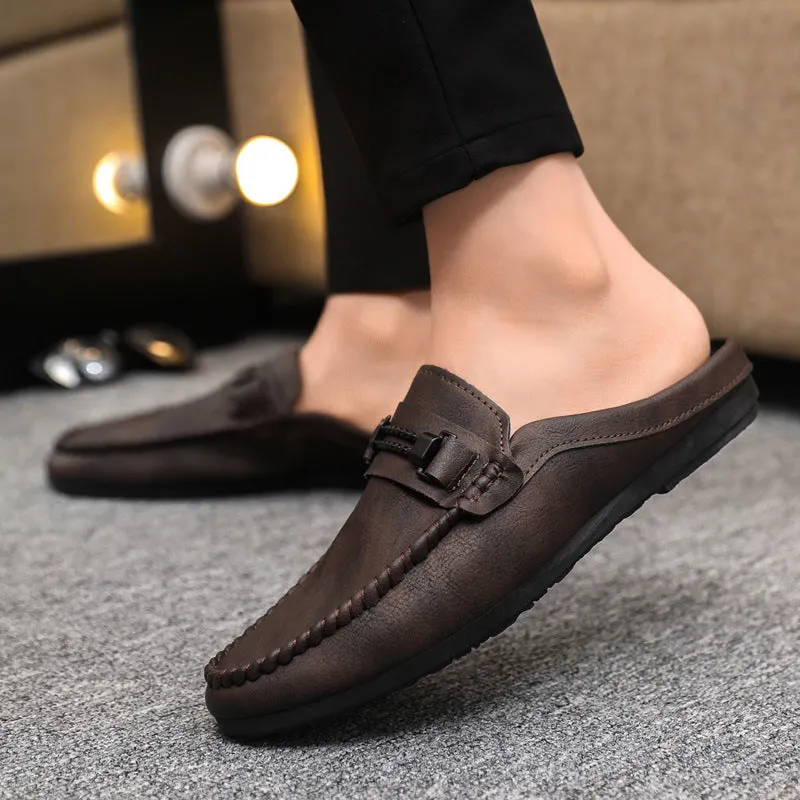 Casual thin high-end business black men's loafer beanie shoes men's leather shoes outdoor breathable trend soft leather waterproof