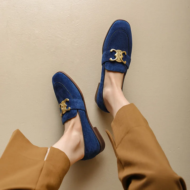 Cataleya Womens Suede Loafers with Chain