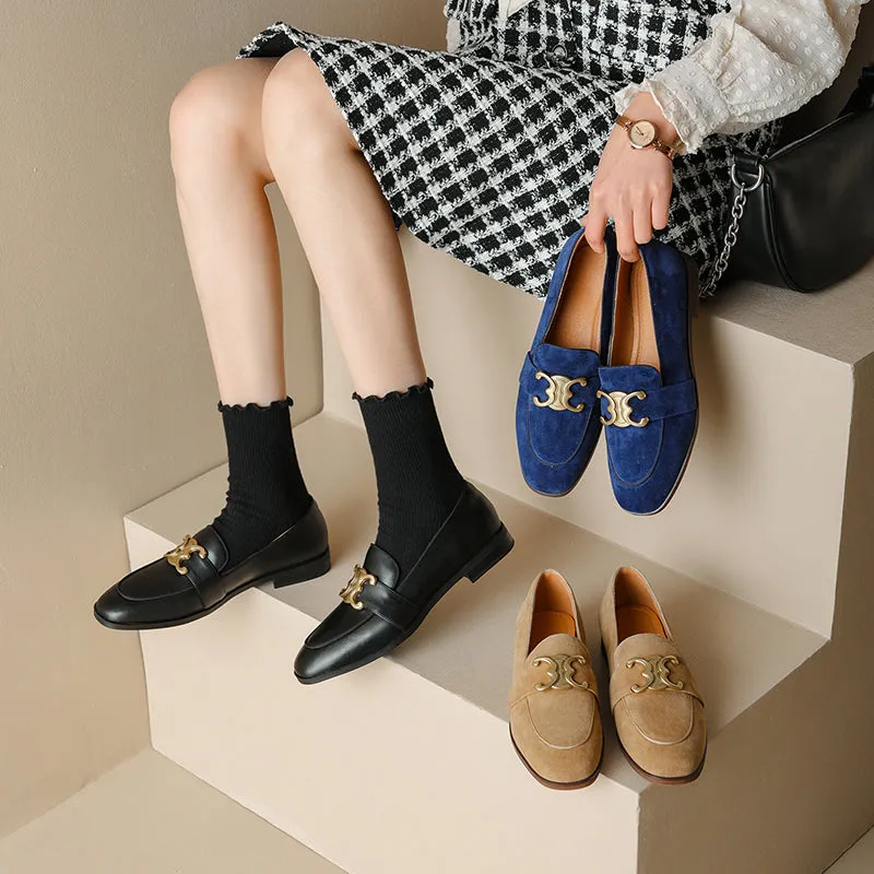 Cataleya Womens Suede Loafers with Chain
