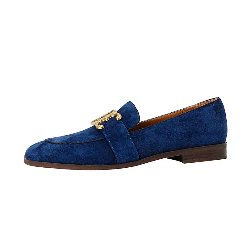 Cataleya Womens Suede Loafers with Chain