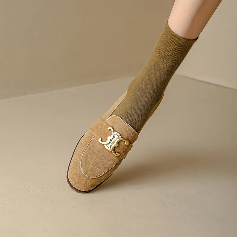 Cataleya Womens Suede Loafers with Chain