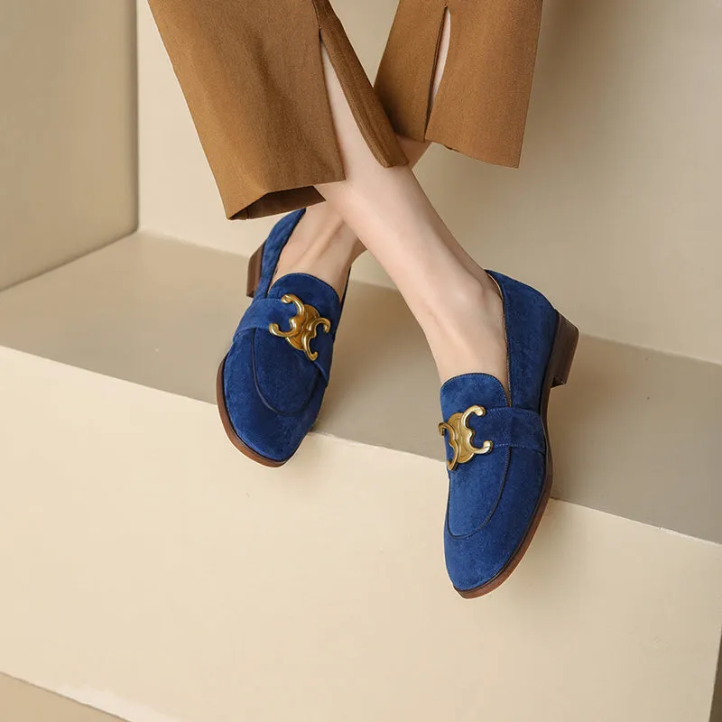 Cataleya Womens Suede Loafers with Chain