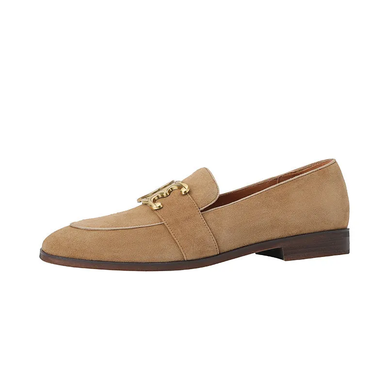 Cataleya Womens Suede Loafers with Chain