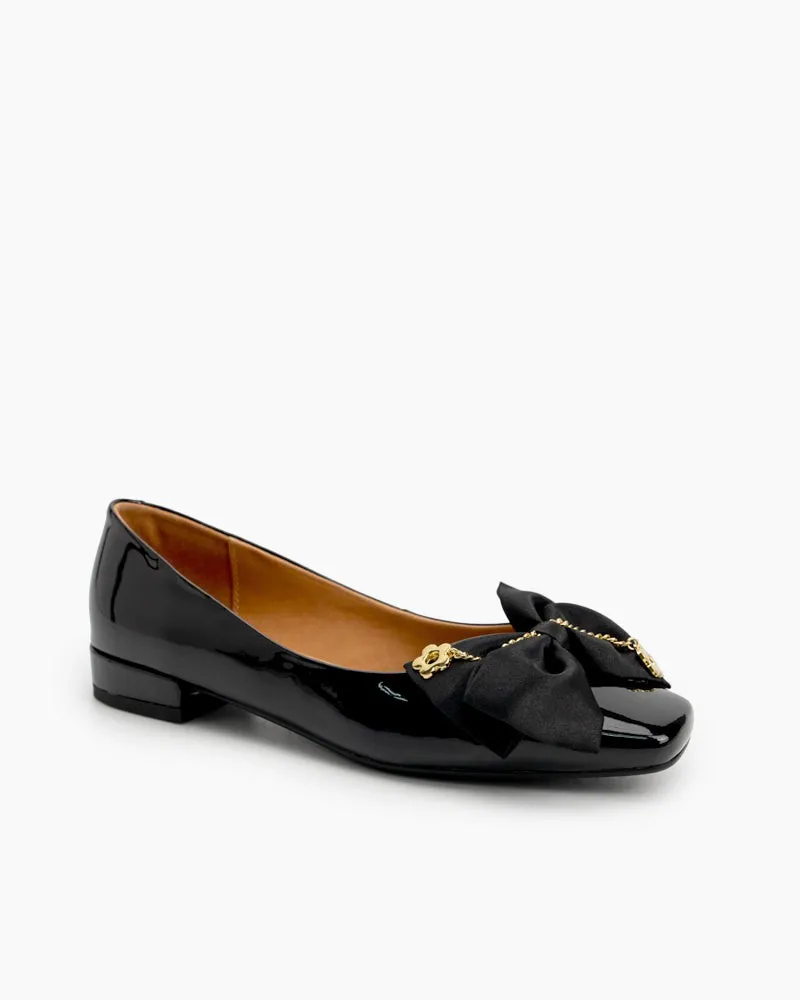 Chain & Bow Decor Chunky Heel Loafers