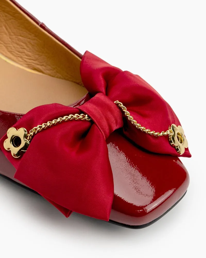 Chain & Bow Decor Chunky Heel Loafers