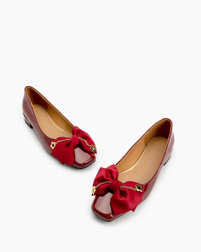 Chain & Bow Decor Chunky Heel Loafers