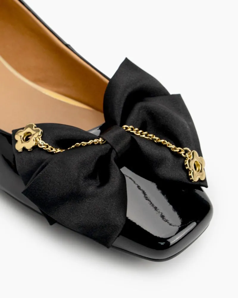 Chain & Bow Decor Chunky Heel Loafers