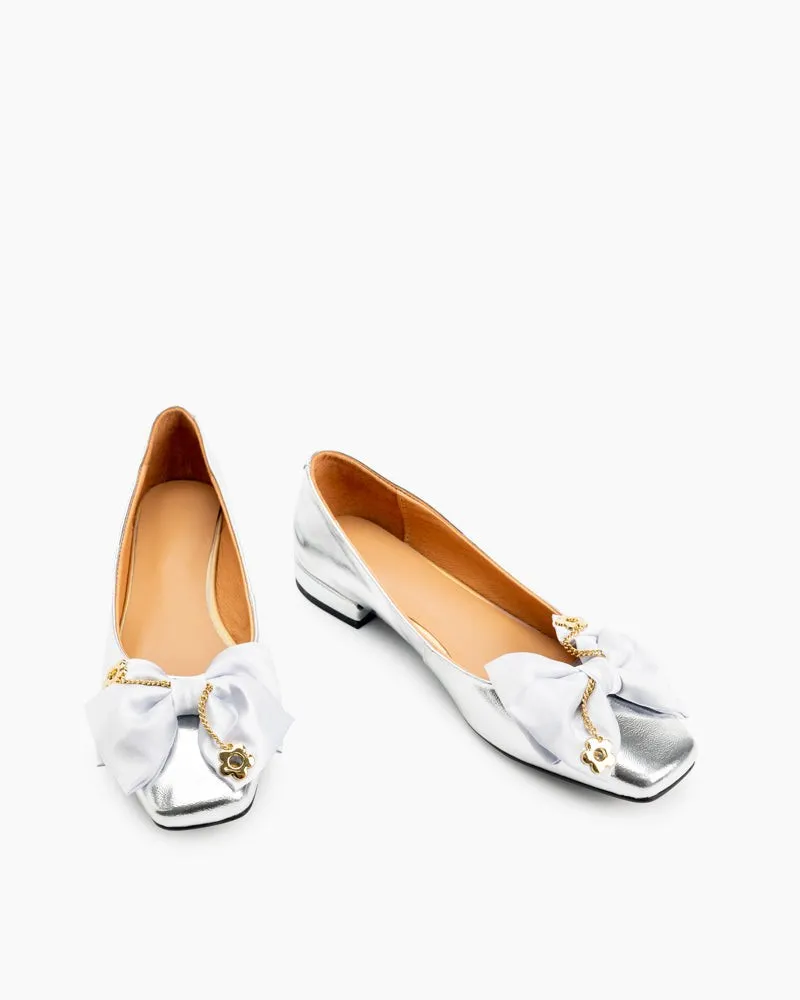 Chain & Bow Decor Chunky Heel Loafers