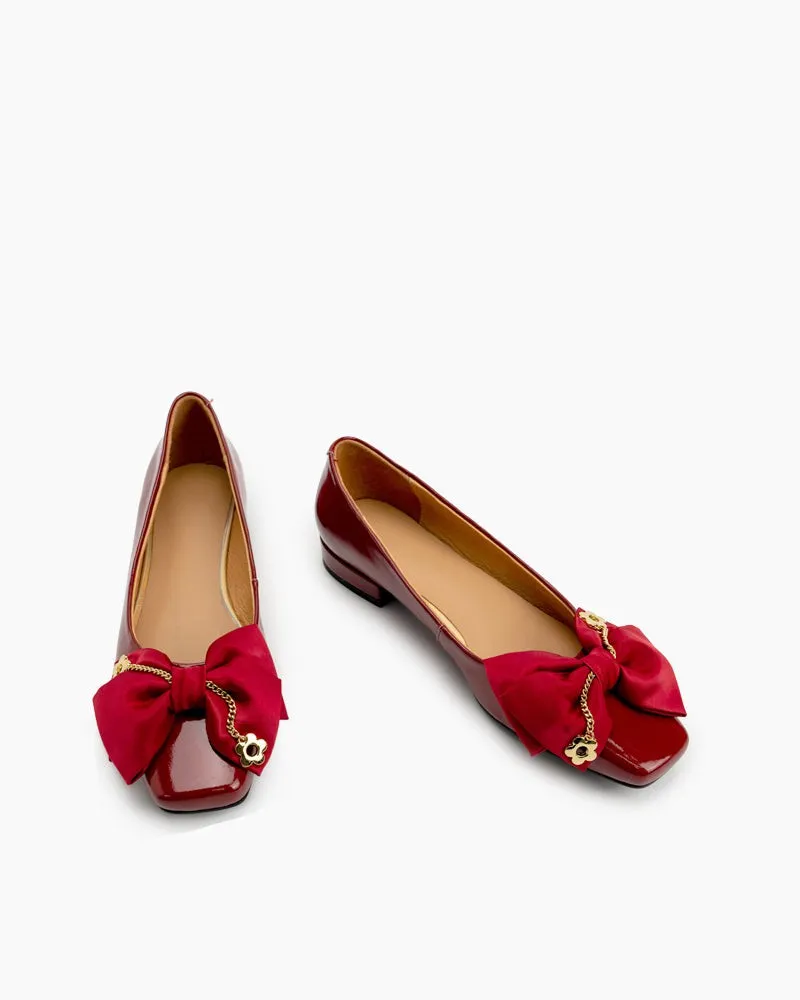 Chain & Bow Decor Chunky Heel Loafers