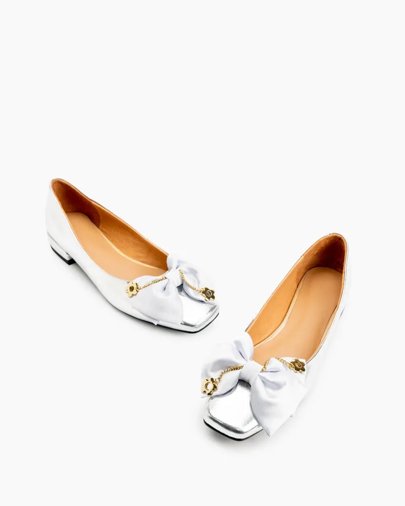 Chain & Bow Decor Chunky Heel Loafers