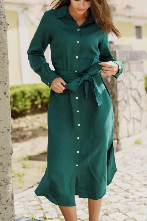 Chloe Linen Dress Evergreen