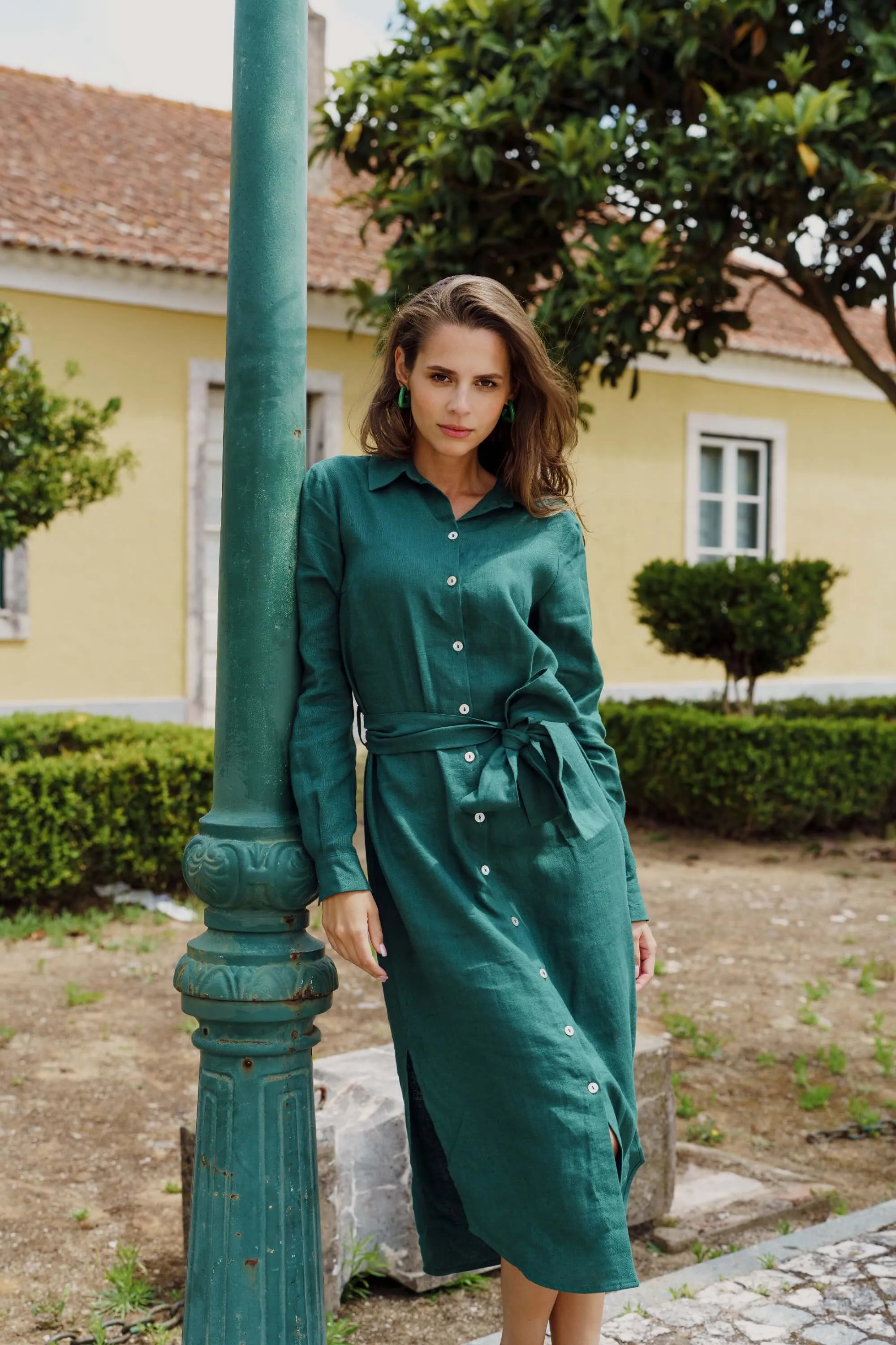 Chloe Linen Dress Evergreen