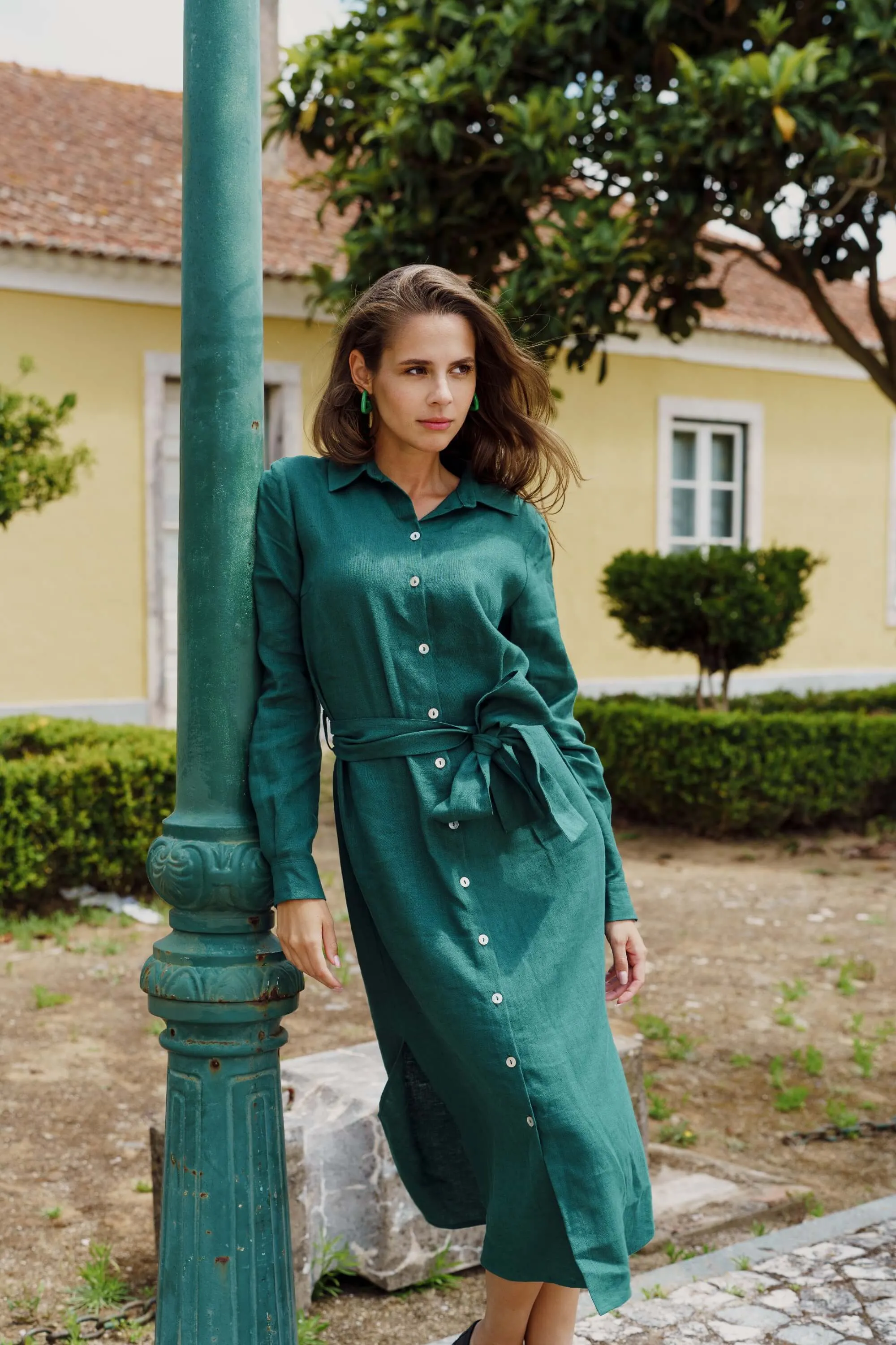 Chloe Linen Dress Evergreen