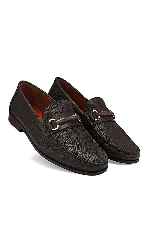 Coffee Leather Loafers With Buckle