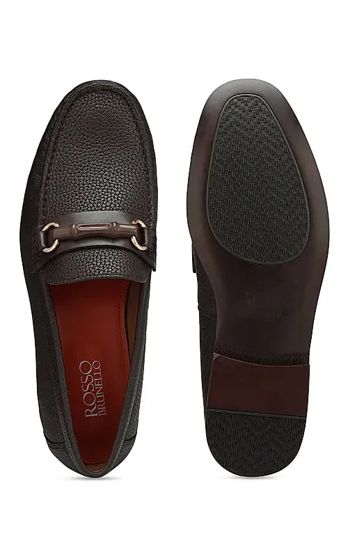 Coffee Leather Loafers With Buckle