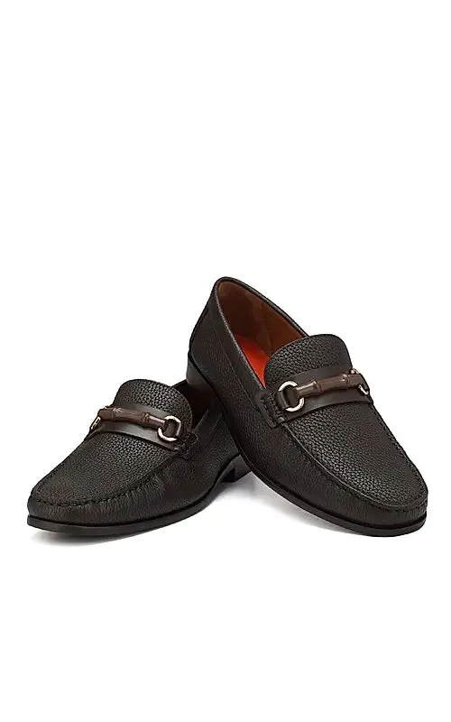 Coffee Leather Loafers With Buckle