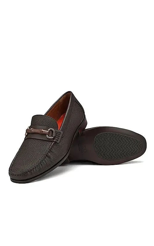 Coffee Leather Loafers With Buckle