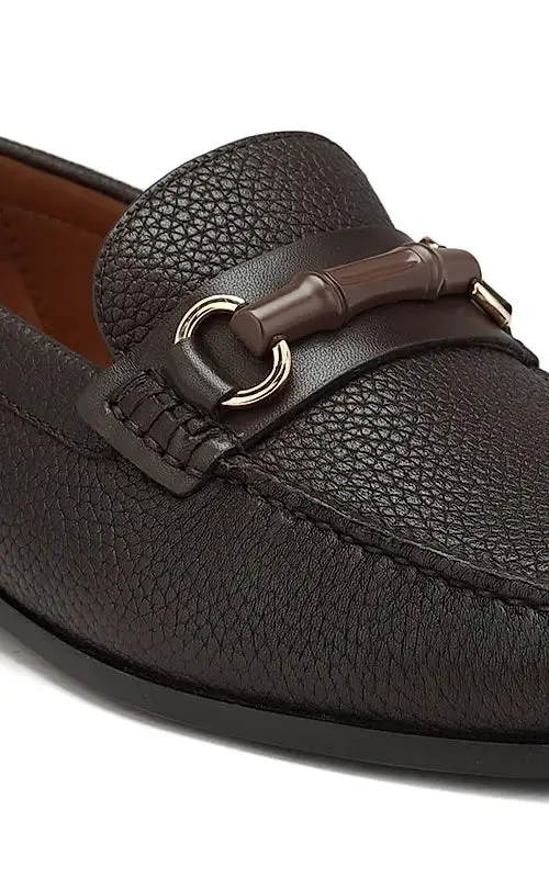 Coffee Leather Loafers With Buckle