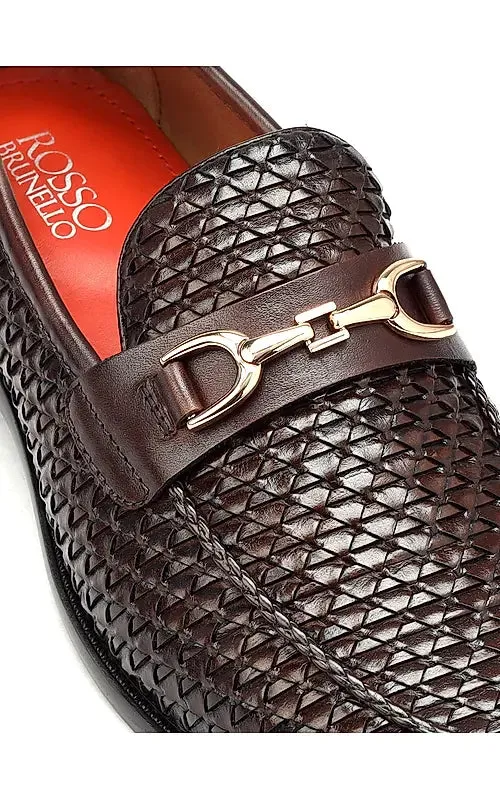 Coffee Textured Leather Loafers