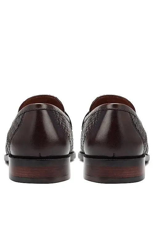 Coffee Textured Leather Loafers
