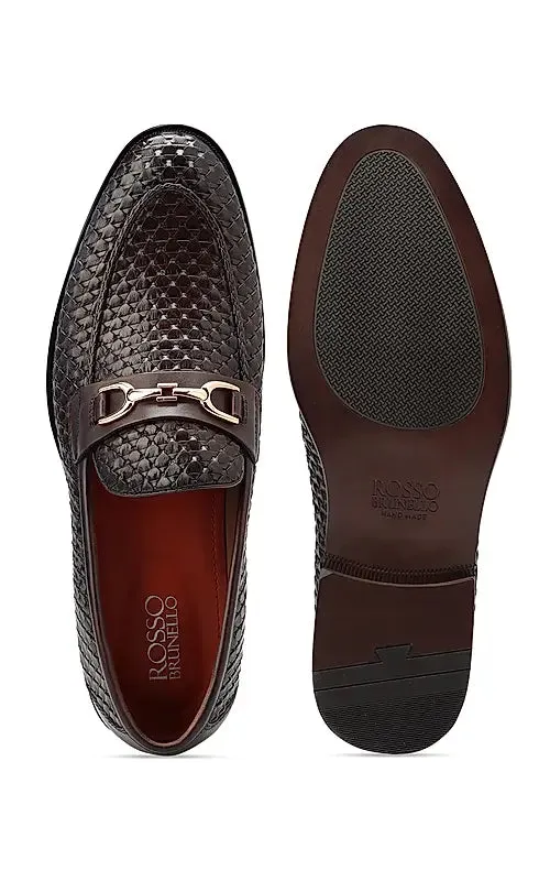 Coffee Textured Leather Loafers