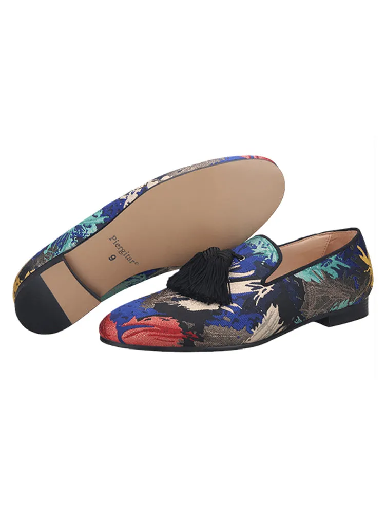 Colorful canvas handmade tassel men's slip-on loafers European and American wedding party classic smoking shoes