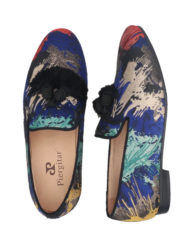 Colorful canvas handmade tassel men's slip-on loafers European and American wedding party classic smoking shoes