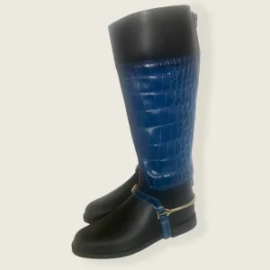Crocodile Embossed Rain Boots in Royal Blue