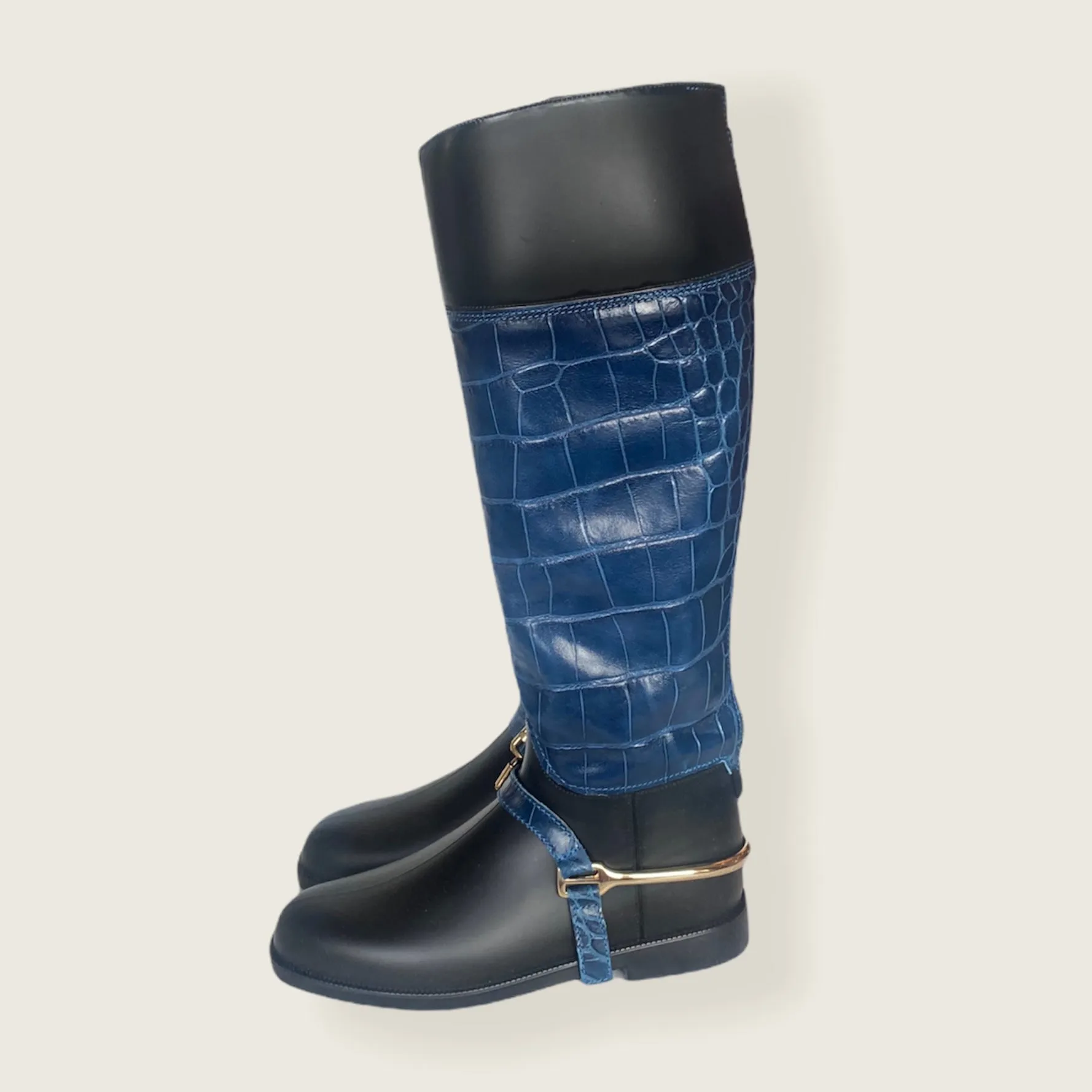 Crocodile Embossed Rain Boots in Royal Blue