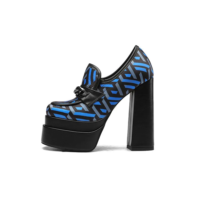 Dayana Platform High Chunky Heel Loafers with Chain