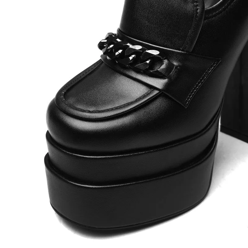 Dayana Platform High Chunky Heel Loafers with Chain