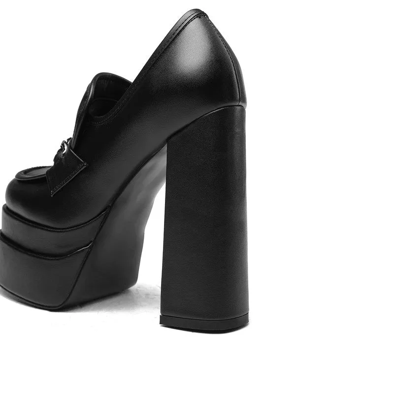 Dayana Platform High Chunky Heel Loafers with Chain