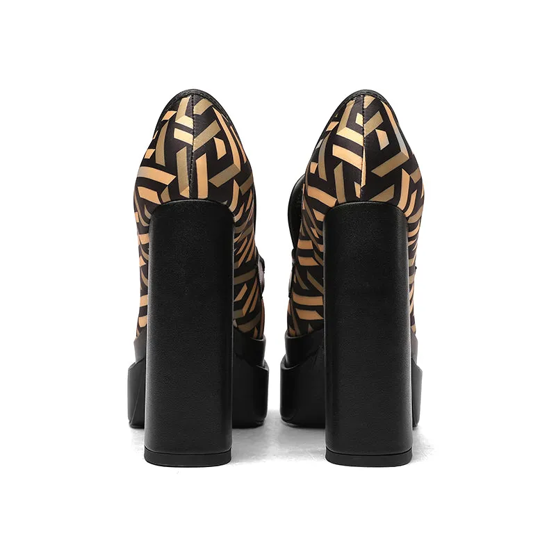 Dayana Platform High Chunky Heel Loafers with Chain