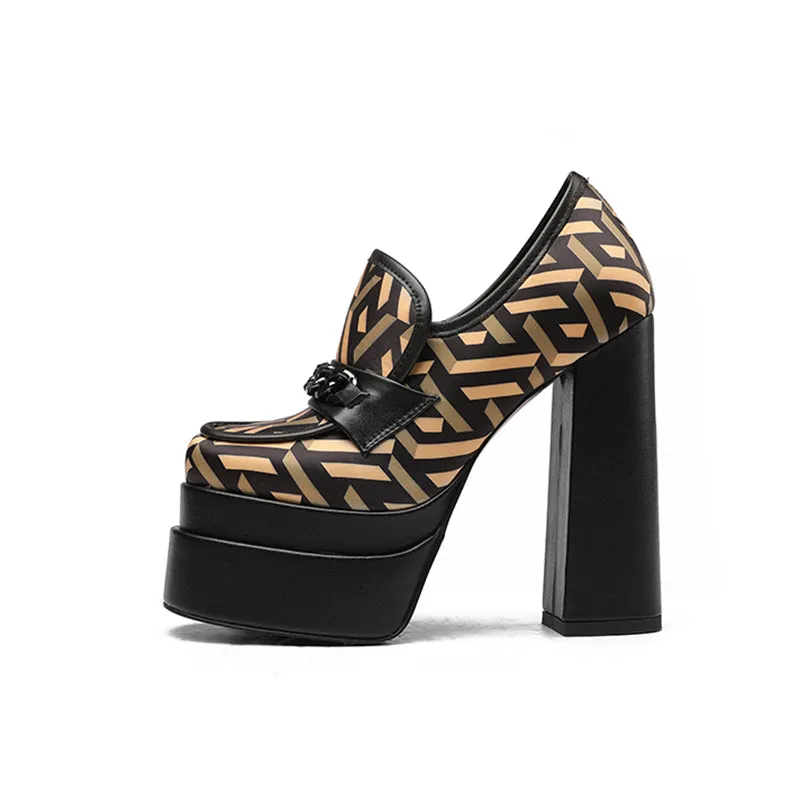 Dayana Platform High Chunky Heel Loafers with Chain