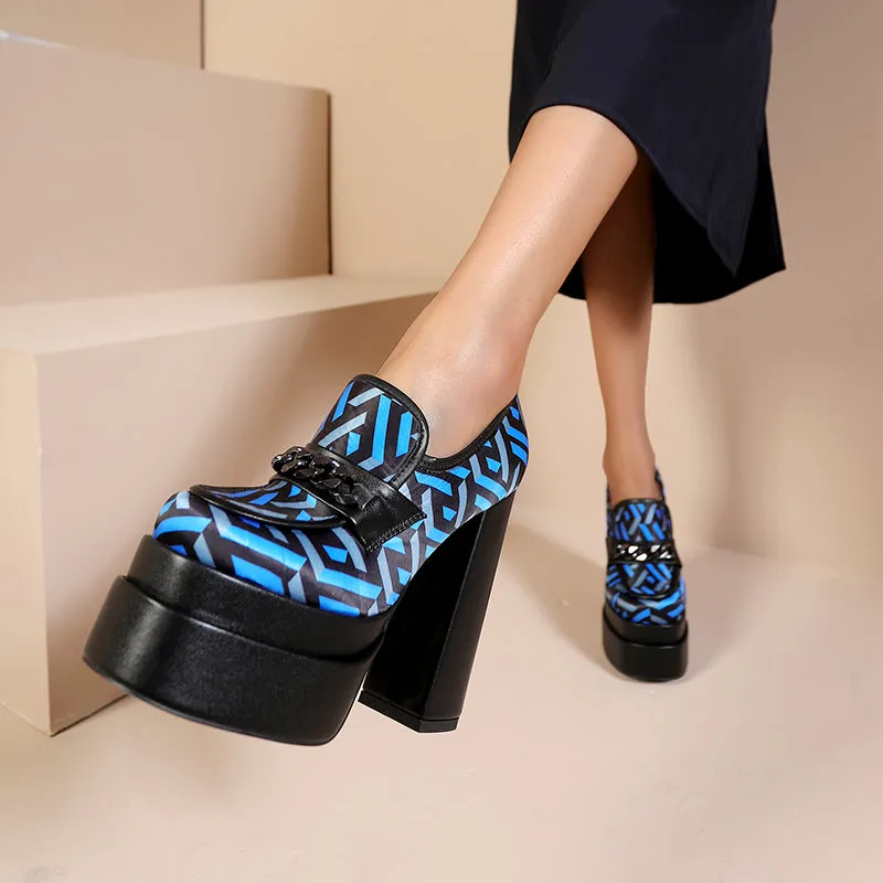 Dayana Platform High Chunky Heel Loafers with Chain