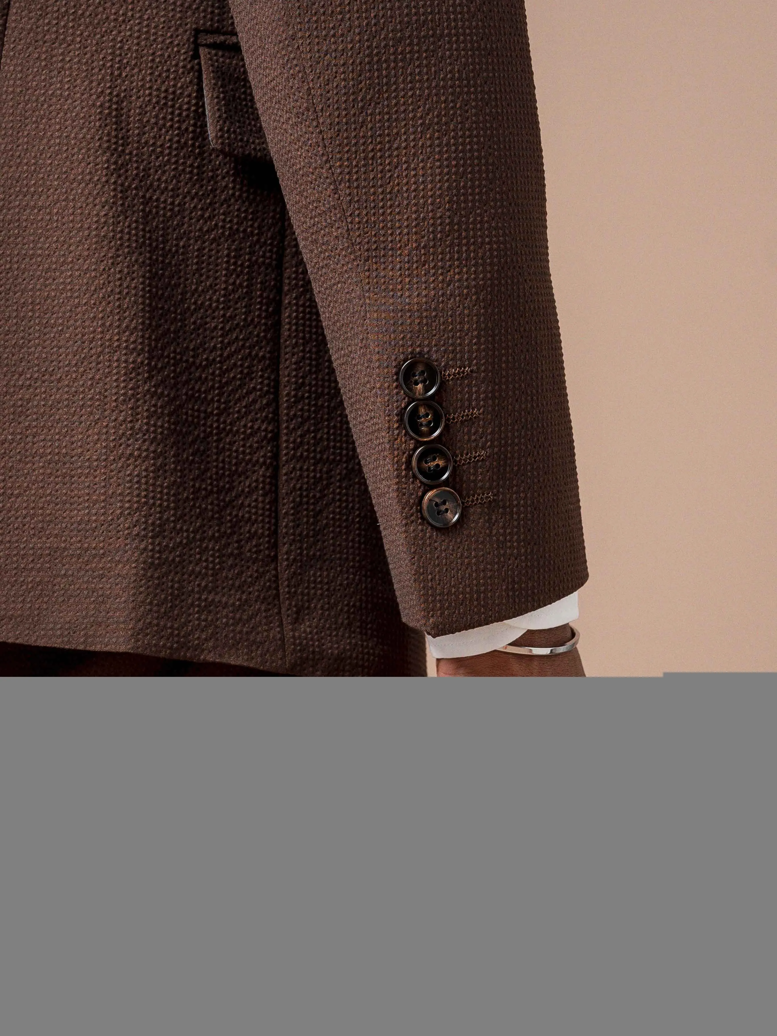 Double Breasted Suit Blazer - Seersucker Coffee Plain (Peak Lapel)