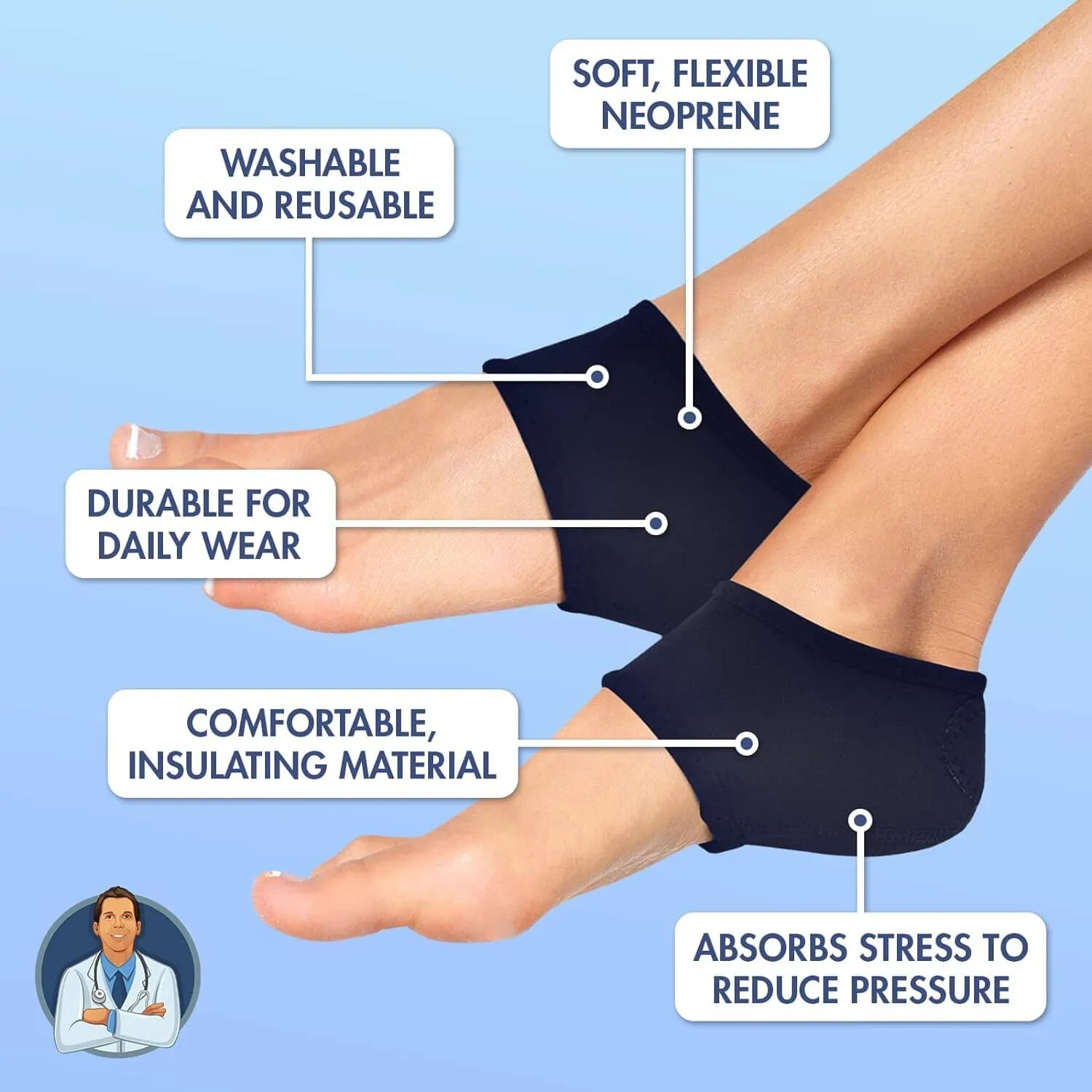 Dr. Frederick’s Original Neoprene Heel Guards - 2ct. - Heel Cups for Heel Pain Relief - Cracked Heels, Heel Spurs - Heel Pads for Plantar Fasciitis, Tendinitis - W7.5-9.5 | M6-7.5