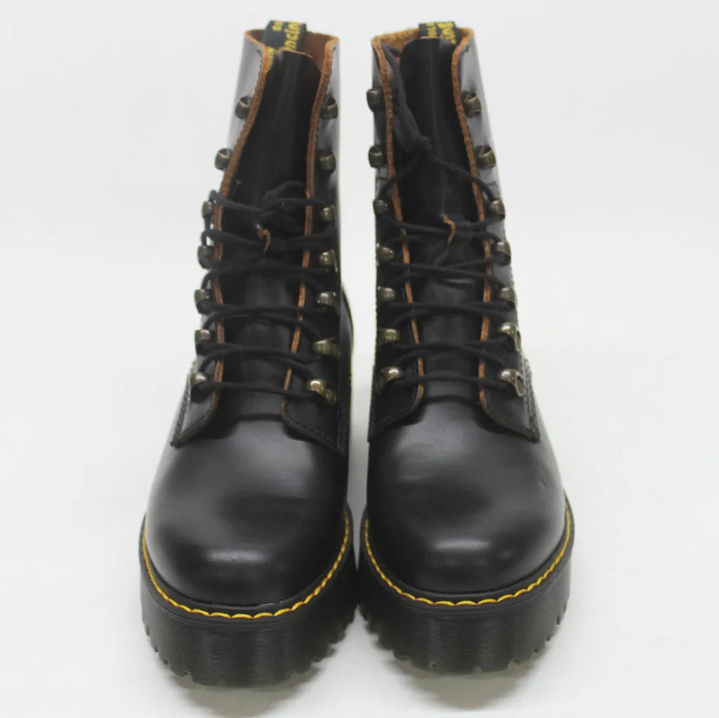 Dr. Martens Dr.Martens Leona 7-Eyelet Black Womens Vintage Smooth Mid Heel Combat Boots - UK 6.5