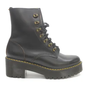 Dr. Martens Dr.Martens Leona 7-Eyelet Black Womens Vintage Smooth Mid Heel Combat Boots - UK 6.5