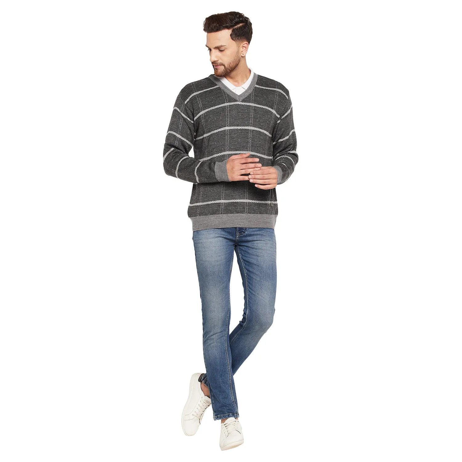 Duke Stardust Men Full Sleeve V-Neck Sweater (SDS708R)