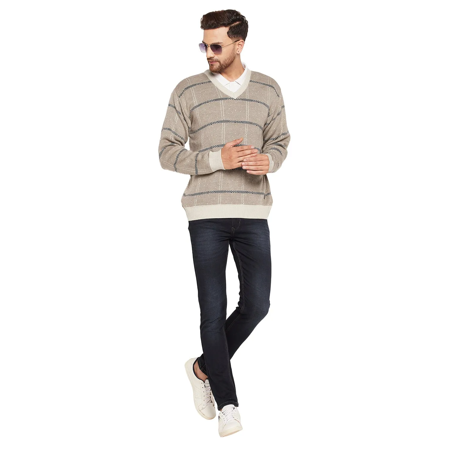 Duke Stardust Men Full Sleeve V-Neck Sweater (SDS708R)
