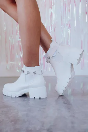 Ella Embellished Lug Bootie - White