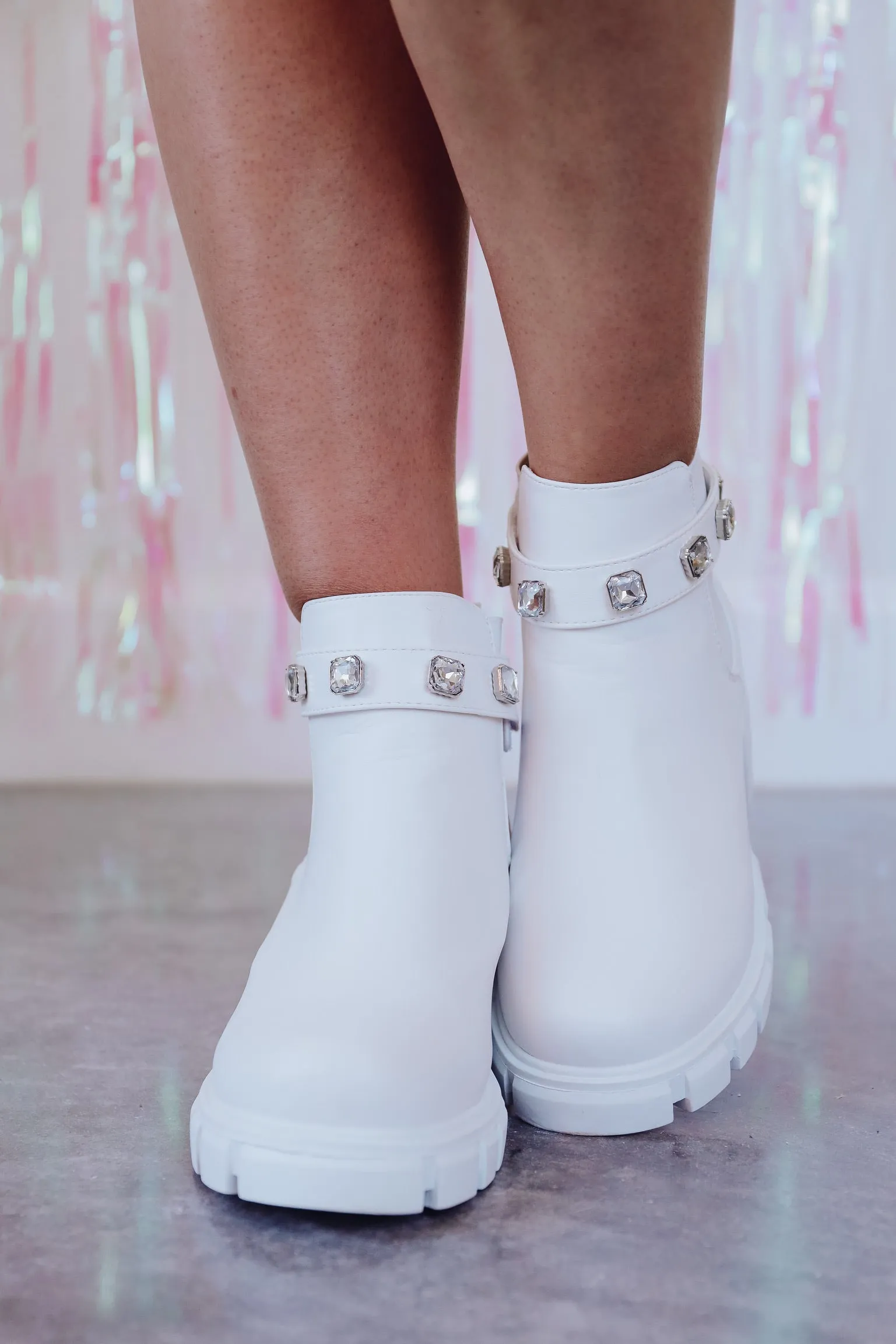 Ella Embellished Lug Bootie - White