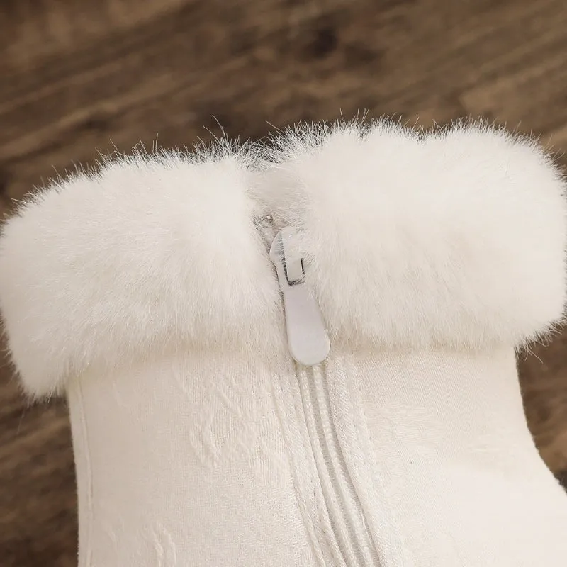 Ethnic Style Embroidered Winter Plush Fur with Zipper Side Ankle Boots